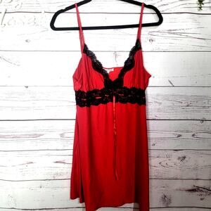 Linea Donatella Red Black Lace Trim Chemise Nightgown Womans Size Large